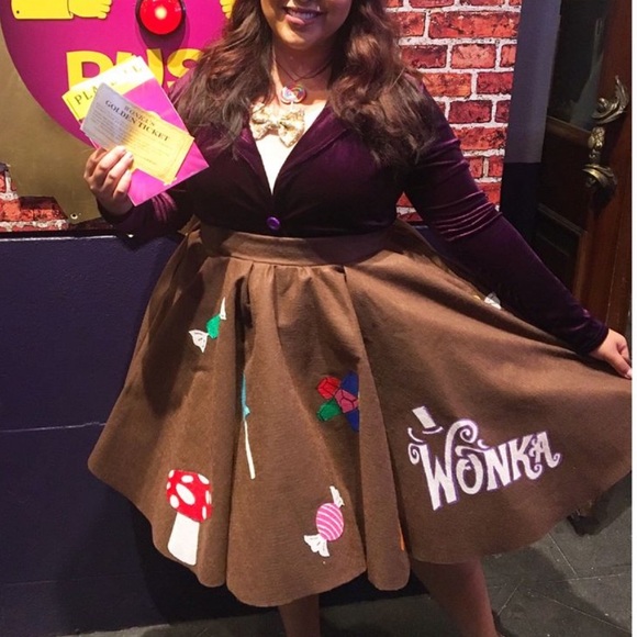 Handmade Wonka Chocolate Candy Felt Circle Twirl Skirt size 1X - Picture 3 of 3